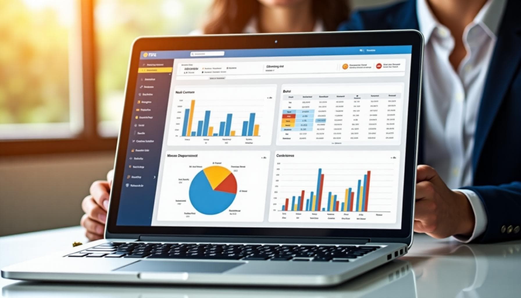 Bank statement data being analyzed on a laptop with charts and graphs